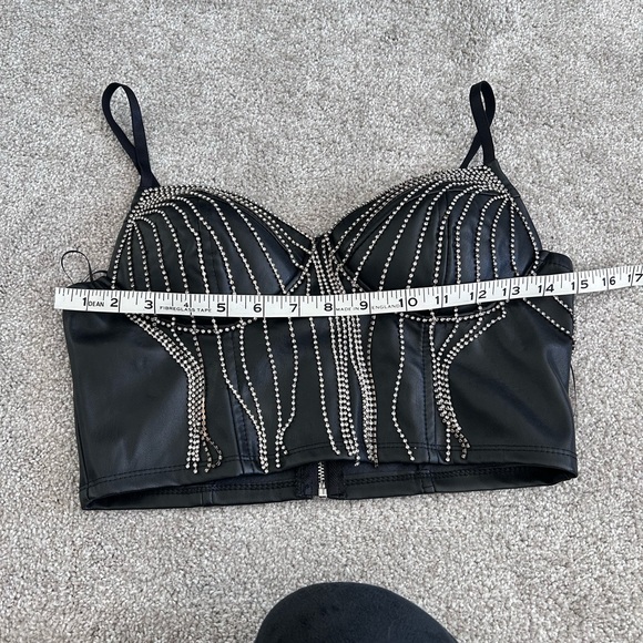 Blashe Black Faux Leather Rhinestone Crop Top - Picture 5 of 5